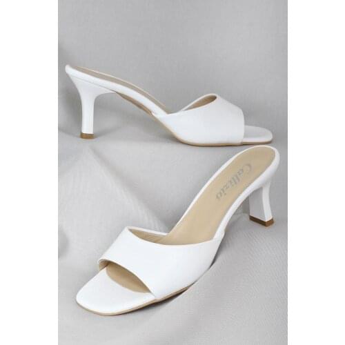 CZ London Women 'S White Genuine Leather High-Heeled Slippers