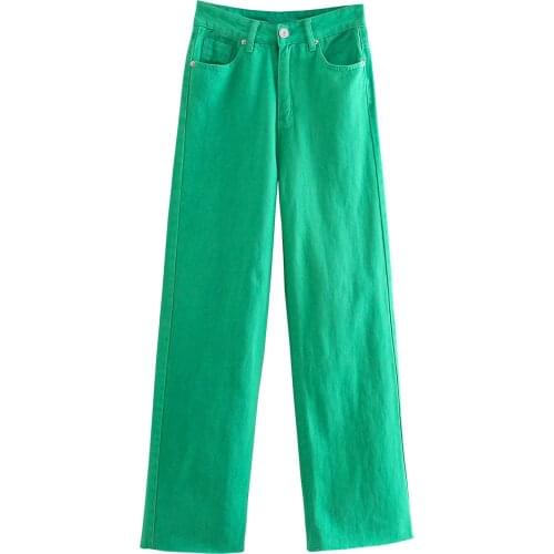 Womens wholesale 2021 summer new personality bright color high waist wide-legged straight jeans womens DLZK218