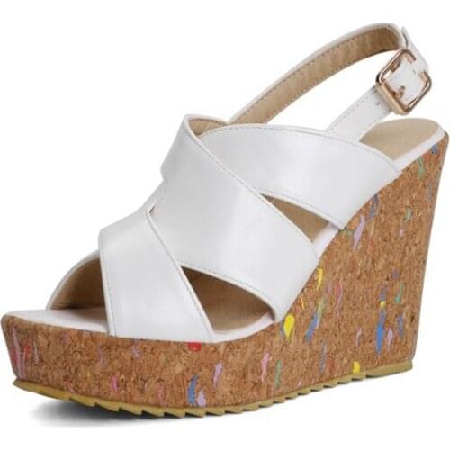 Sandalias Mujer 2021 New Gladiator Sandals High Heels Fashion Peep Toe Buckle Strap Platform Wedges Shoes for Women 8806