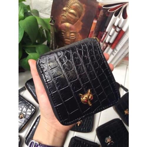 2018 small size zipper closure 100% Genuine/Real crocodile skin leather bank card holder license case and wallet coin case