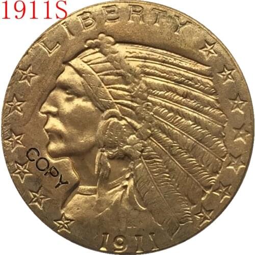 24-K gold plated 1911-S $5 GOLD Indian Half Eagle Coin Copy
