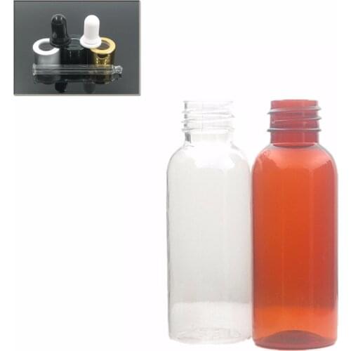 30ml 1oz empty amber/transparent pet bottle with gold/silver/black aluminum dropper cap, dropper bottle