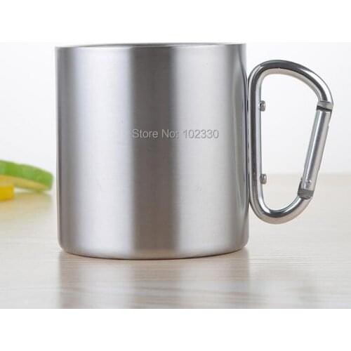 40pcs Carabiner Handle Cup And Double Wall Stainless Steel Mug 300ml Camping Clip Hook Traveling Outdoor Drinkware