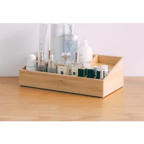 Bamboo Cosmetics Storage Box Eco Natural Wood Desk Organizer 6 Slots Multi-Use Remoter/Sundries/Stationary Storage Holders