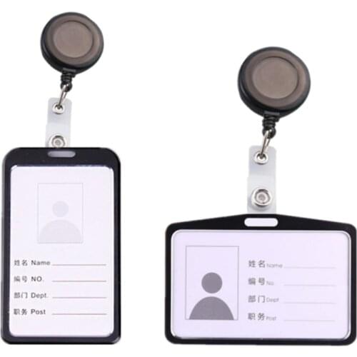 Horizontal Vertical Metal Staff Work Card Holder with Retractable Clip Badge Reel Name Tag ID Employees Card Cover Badge Case