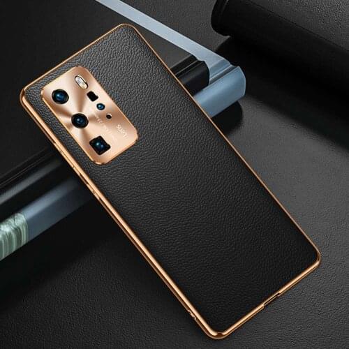 Genuine Leather Case For Huawei P40 Pro Plus Case P40Pro Cover Plating CD Pattern Lens Etui Coque For Huawei P40 Pro+ Case Funda