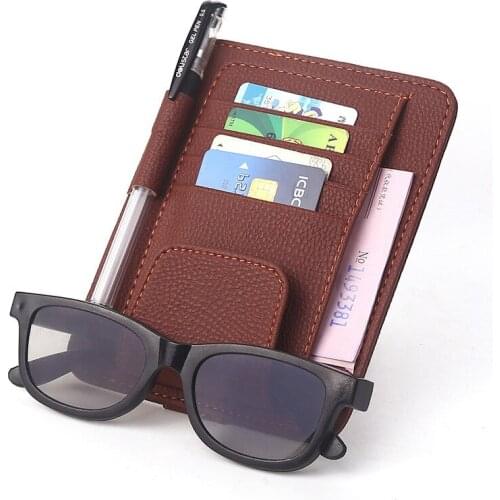 Dermatoglyph Car Sun Shade Voucher File Car Mounted Glasses Card Slot Voucher Clip 4 Color Embossed Leather