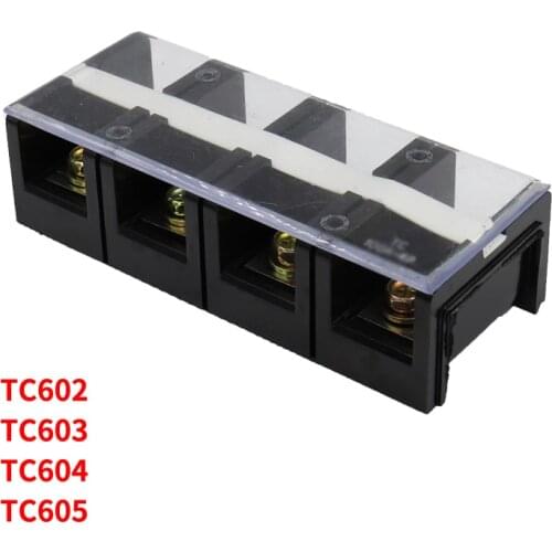 TC-602 603 604 605 Terminal Block Row TC Series 60A 600V 4P Connection Lug Plate Fixed Terminal Covered Screw Barrier Strip