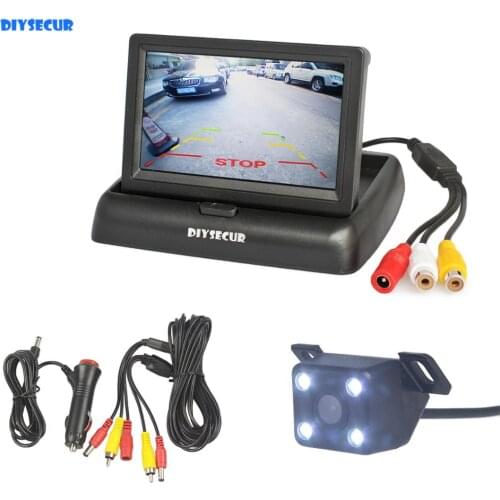 DIYSECUR Wired 4.3" Foldable Rear View Monitor Car Monitor HD LED Reversing Camera Car Camera Kit Back Up Parking Accessories