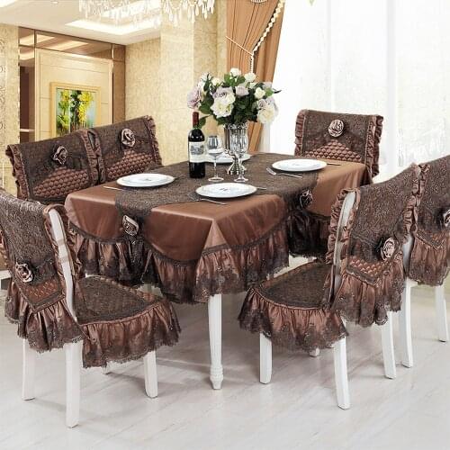 Noble luxury Brown Tablecloth European Embroidered Lace Table Cloth Table Runner Comfortable Non-slip Chair Cover for Weding S4