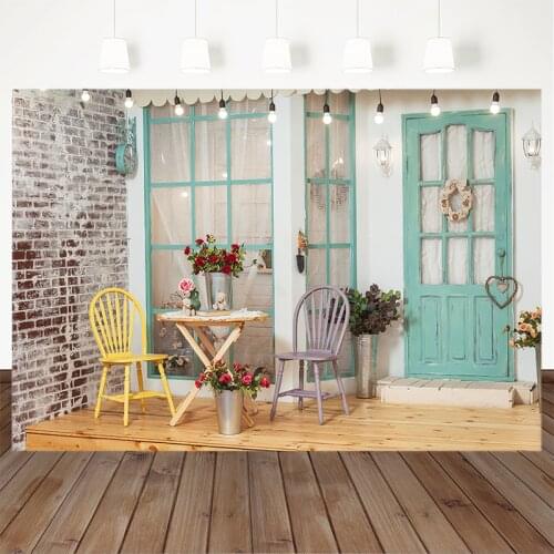 Store Photography Background Street Side Shop Red Rose Flowers Store Brick wall Backdrop Decoration Banner For Photo Studio