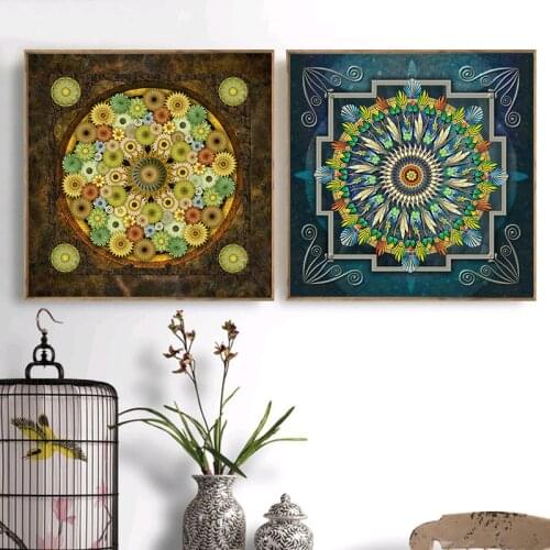 Geometric Flower Pattern Abstract Square Texture Canvas Painting Wall Frameless Picture Print Poster Living Room Home Decoration