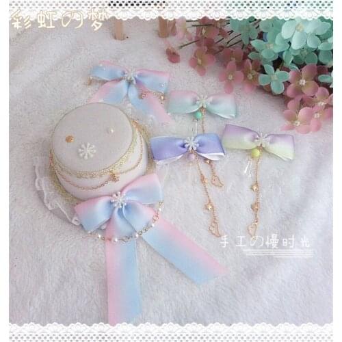 Lolita handmade headdress side clip diy Japanese sweetheart soft cute rainbow gradient hair accessories hairpin headwear hat