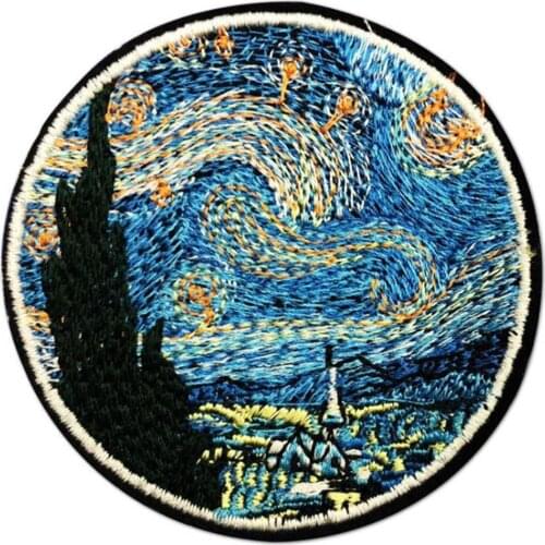The Star Night Painting Embroidery Iron On Patches Clothes Applique Stickers DIY