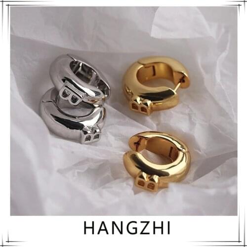 HANGZHI 2021 New Trendy Simple Letter B Geometric Circle Metal No Fade Hook Earrings for Women Girls Fashion Party Jewelry Gifts
