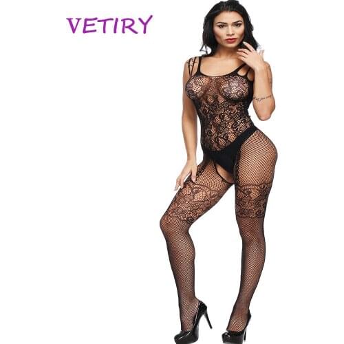 VETIRY One-piece Body Stocking Sexy Lingerie Open Crotch Pantyhose Fishnet Catsuit Exotic Apparel Sexy Porno Sleepwear
