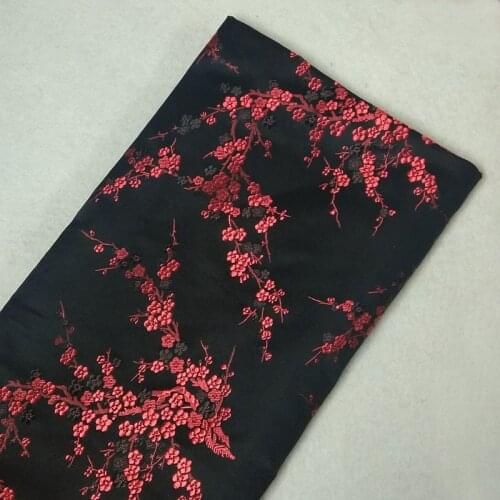 Pretty Black Red Plum Blossom Plum Flower Jacquard Brocade Fabric 50x72cm Floral Jacquard Apparel Costume patchwork fabric Uphol
