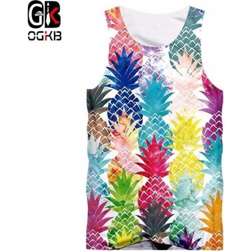 OGKB 3D Fruit Tanks Summer Cool Sleeveless Shirt Jerseys Print Colorful Crystal Pineapple Tank Top For Women/men Gyms Clothing