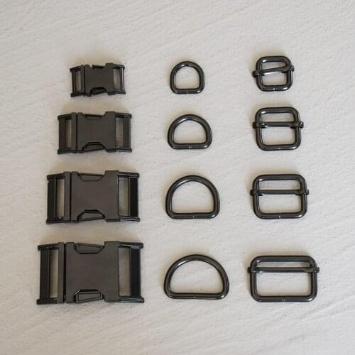 1 Set 15mm/20mm/25mm/30mm Metal Belt Straps Adjust Slider Side Release Buckle D Ring DIY Accessory For Pet Dog Collar Harness