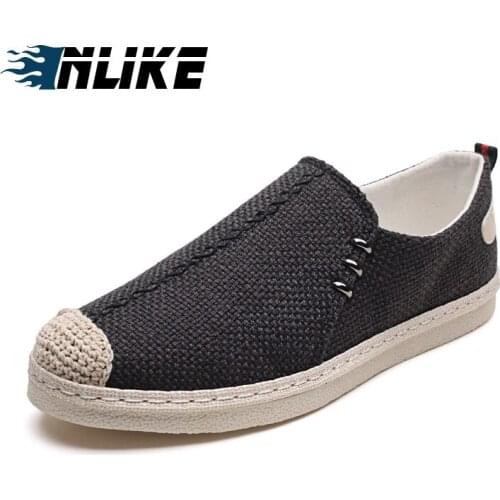 Men Casual Shoes Hemp Cloth Breathable Male Shoes Footware Outdoor Slip-On Shoes