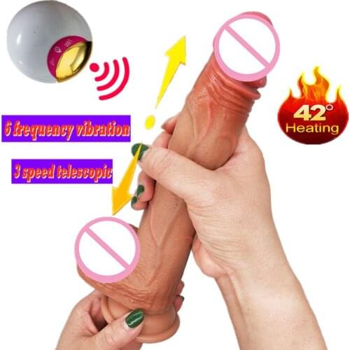 Soft Realistic Penis Wireless Remote Control Telescopic Heating Dildo Vibrator Sex Toy For Women G spot Masturbation Erotic Toy