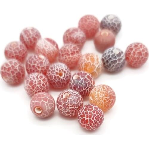 Natural Stone Fire Dragon Veins Red Agates Beads Frost Cracked Dream Round Loose Spacer Beads DIY Bracelet Necklace 8mm