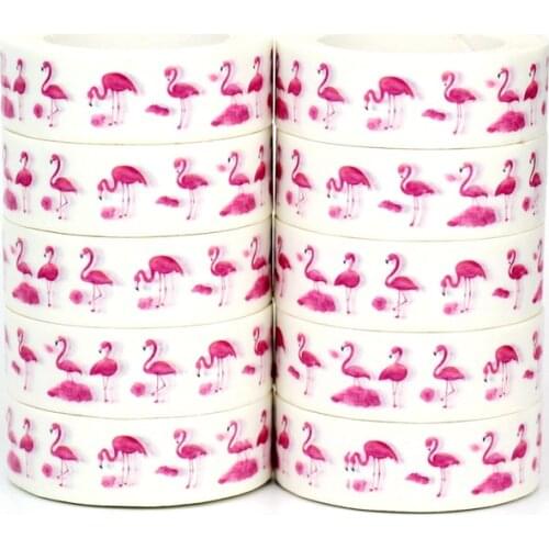 NEW 10pcs/Lot Decorative Cute Pink Flamingos Washi Tapes Bullet Journal Adhesive Masking Tape Papeleria