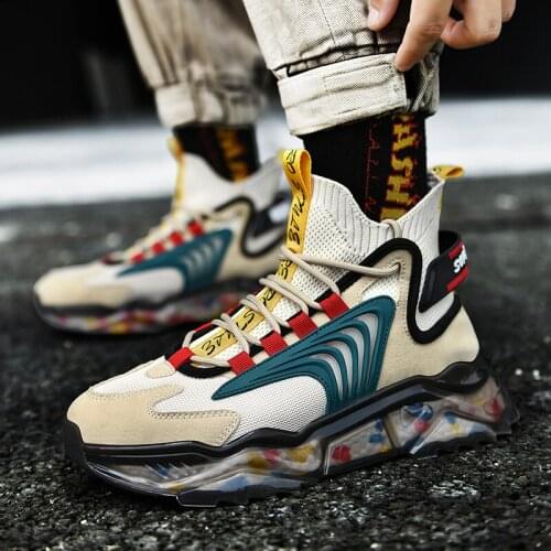 New Winter Sneakers Men Quality High Top Sock Running Shoes Leather Mesh Casual Dad Footwear Platform Comfort Trainers Plus Size