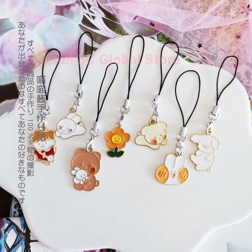 Cute Korean Rabbit Dog Smart Phone Strap Lanyards for iPhone/Samsung Case Strap Flower Decor Mobile Phone Strap Rope Phone Charm