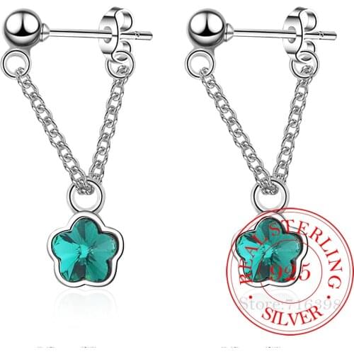 Crystal Flower Statement Tassel Drop Earrings For Women 925 Sterling Silver Fasion Jewellery Accessories