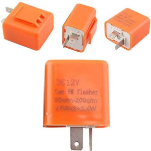 Motorcycle LED Turn Signal Blinker Indicator Flashing Adapter 2 Pin Adjustable Frequency Flasher Relay Orange Trim For Universal