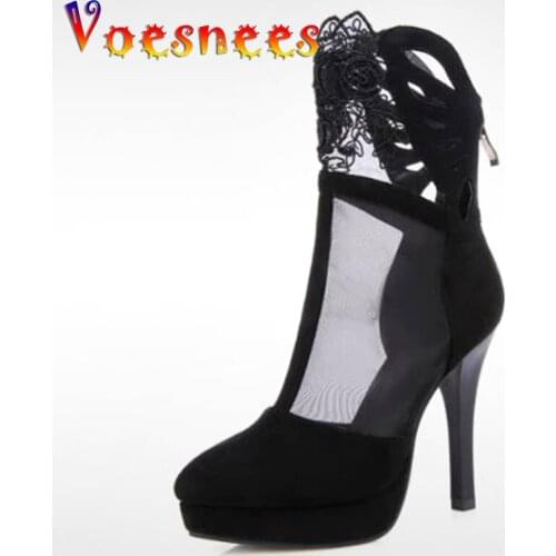 Shoes Women Spring Summer High-heeled Hollow Cool Boots Designers Brand Platform pumps cutout boots sexy lace stiletto boots