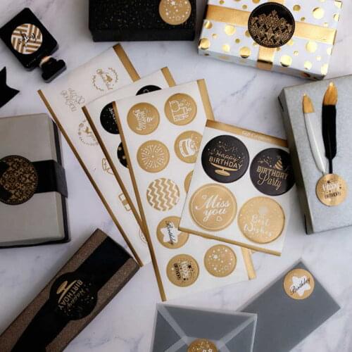 Upscale Gold/Black HAPPY BIRTHDAY Stickers Gift Packaging Self Adhesive Sealing Stickers Decorations 40/100pcs