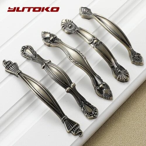 YUTOKO Antique Door Handles Diamond Drawer Pulls Carved European Kitchen Cabinet Handles Furniture Handles