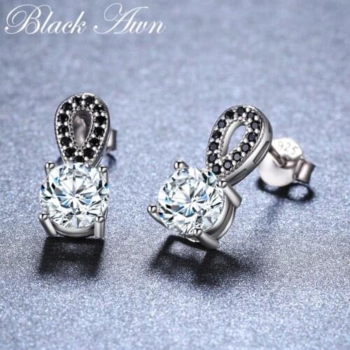 New Arrival 100% Genuine 925 Sterling Silver Jewelry Black Spinel Stone Cute Party Stud Earrings for Women Bijoux Femme I096