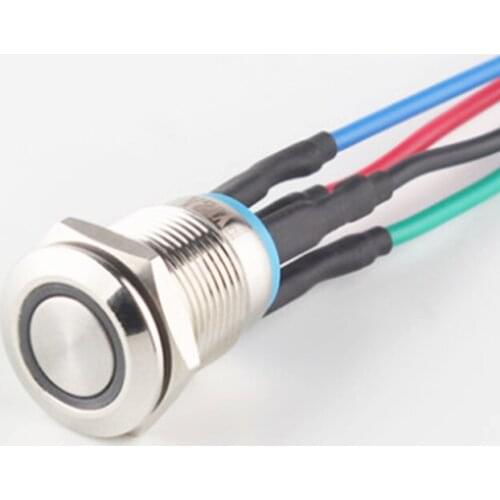 1pcs 12mm Metal Push Button Switch Flat Head Ring LOGO 3-220V Self-locking Latching Waterproof Car Auto Eng