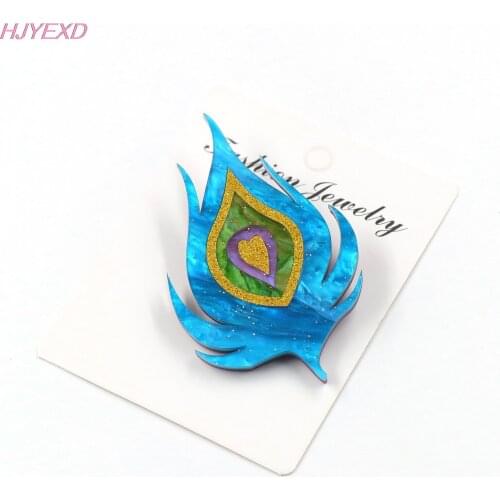 1pieces) BH1036 Peacock Feather Brooch (Safty Pin) Blue Jewelry Mother Gift Glitter Acrylic Brooches