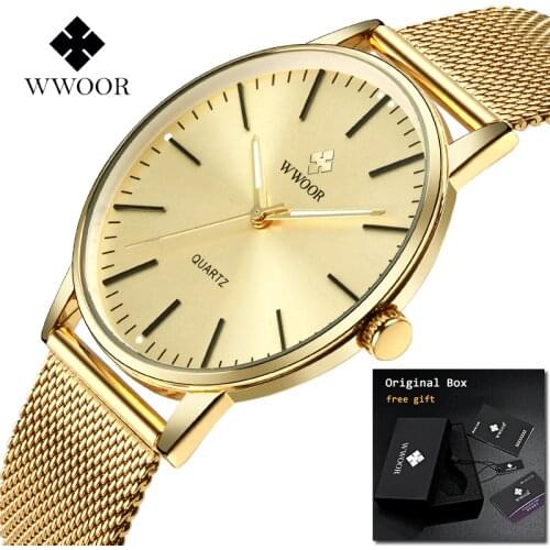 2019 WWOOR Relogio Masculino Mens watches Top Brand Luxury Full Gold Stainless Steel Male Clock Man Wrist Watch Zegarki Meskie