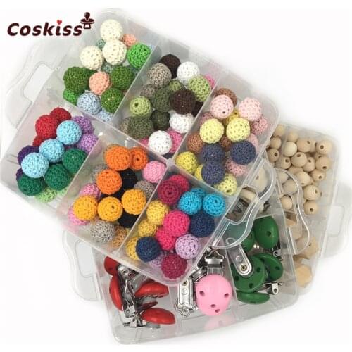 3 Box Wood Hearts Spiral Beads Oblong Geometric Wood Beads Rings Mix Color Crochet Beads Pacifier Clip For Baby Teether Necklace