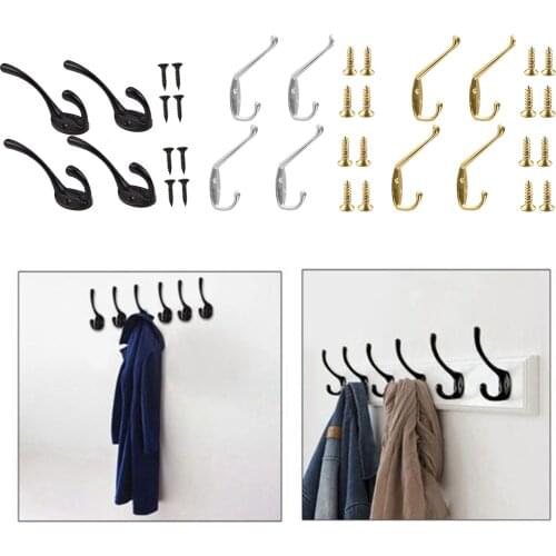 4x Wall-mounted Clothes Coat Hooks Key Towel Hanger Bathroom Bedroom Silver