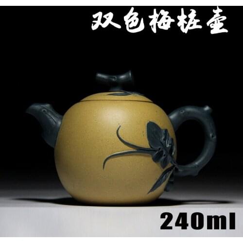 Authentic Yixing Zisha masters handmade teapot mud ore section double color plum pile pot