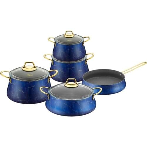Brioni Marble Blue 9pcs Non-Stick Cookware Sets, Casserole, Pots and Pan Sets
