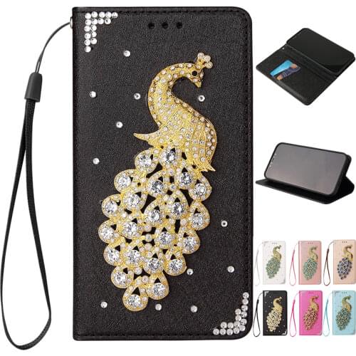Flash Diamond Peacock Case For iPhone 11 12 Mini Pro Max X XR XS XSMax 7 8 6 6s Plus SE 2020 Luxury Flip Case