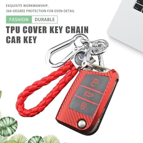 TPU Car Key Case Cover Holder Key Chain Ring For Volkswagen VW Tiguan POLO T-Roc Golf7 Mk7 for Skoda Kodiaq Rapid Octavia Fabia