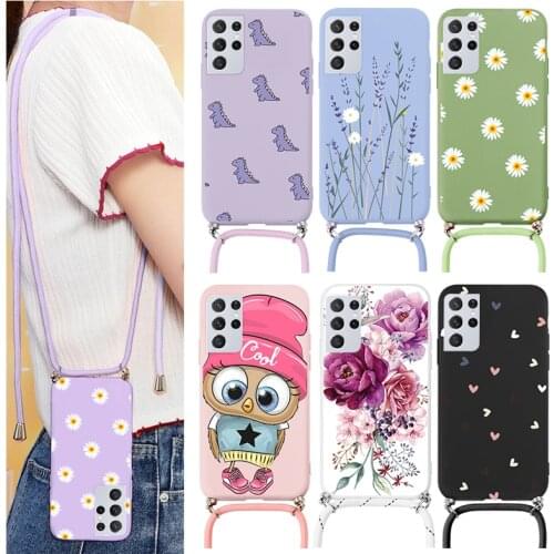 For Samsung Galaxy S21 Plus Ultra 5G Case Soft TPU Cover For Samsung S21+ S21Ultra Fundas Chain Necklace Strap Cord Lanyard Capa