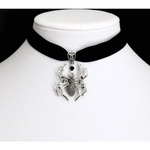 Spider Necklace Black Velvet Collar Gothic Jewelry Ribbon Necklace Victorian Jewelry Witch Jewelry Fashion Ladies Gift
