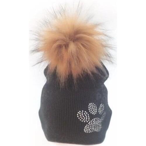 4 months-3 years childrens winter infant baby kids faux fur paw diamond hat cap beanie with pom pom beanie for boys and girl