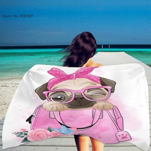 Pet Dog Beach Towel 3D Print Cartoon Pug Beach Towel Lovely Kawaii Shower Towel For Children Dry Towel Beach Towel Decoration