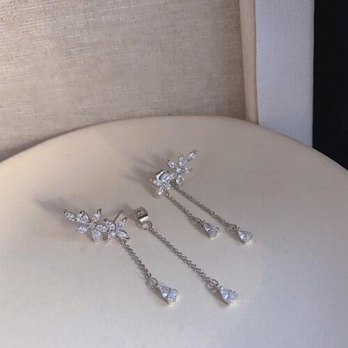 Elegant Rhinestone Flower Tassel Earrings for Women Long Tassel Dangle Temperament Earrings Korean New Design Jewelry