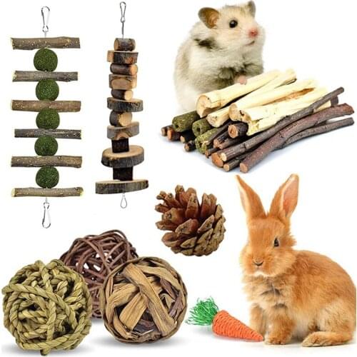 Rabbit Toys, Hamster Small Animals Treats Bunny Chinchilla Chew Toy For Teeth Natural Apple Wood Sticks Boredom Breaker